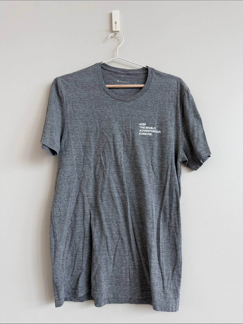 Rivian - Soft, Grey Crew Neck Tee with 'Keep The World Adventurous' Print